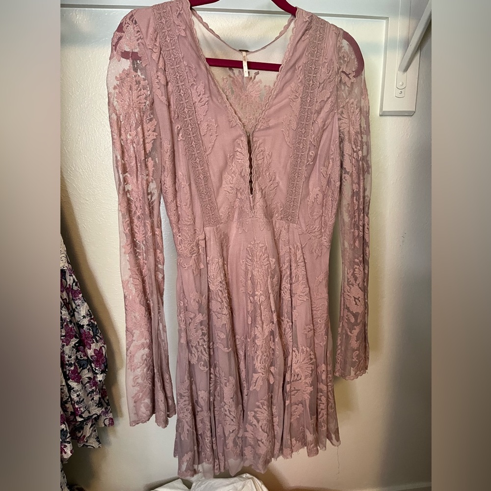 Lilac purple free people long sleeve lace dress 8